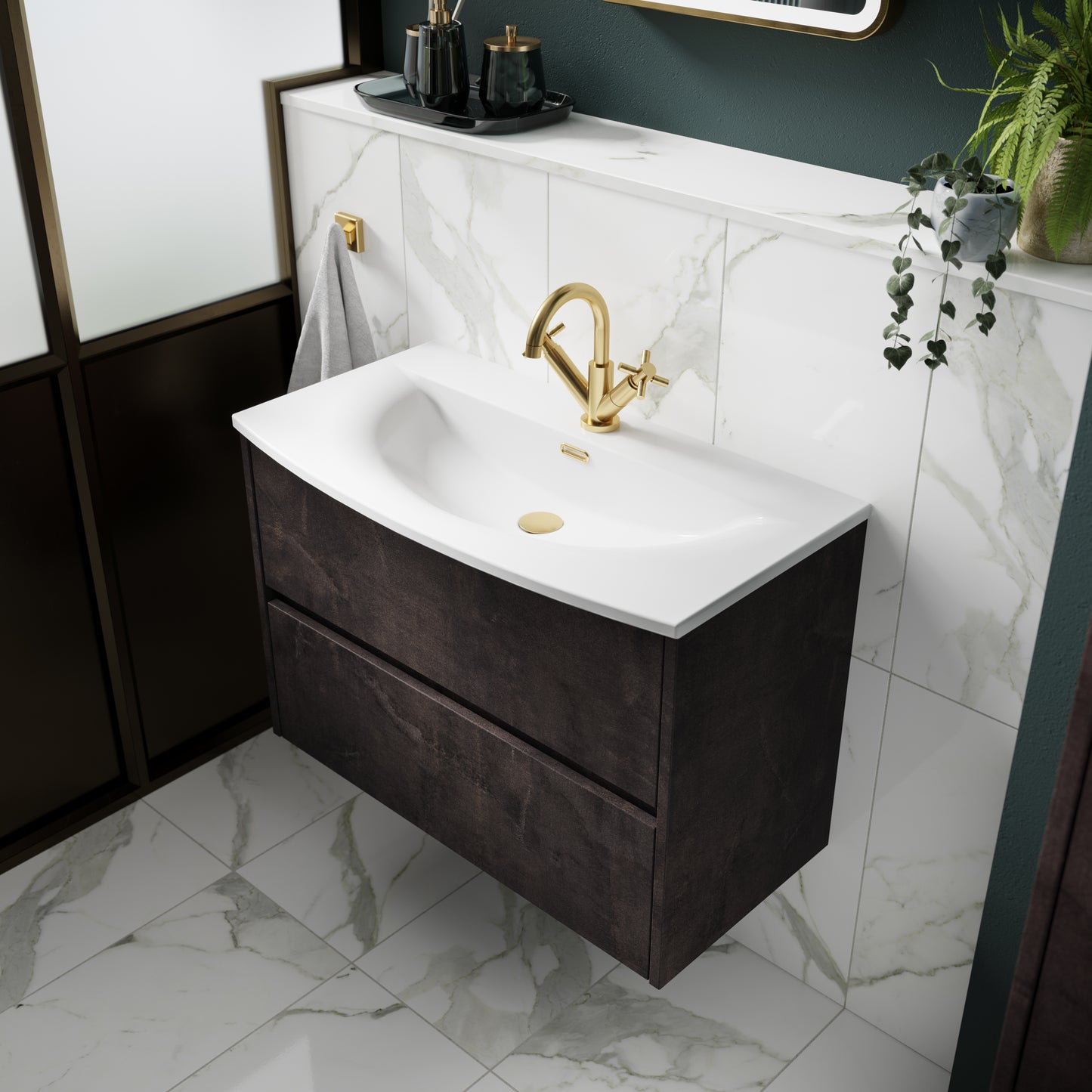 NUIE 600mm Wall Hung 2 Drawer Unit & Basin 4