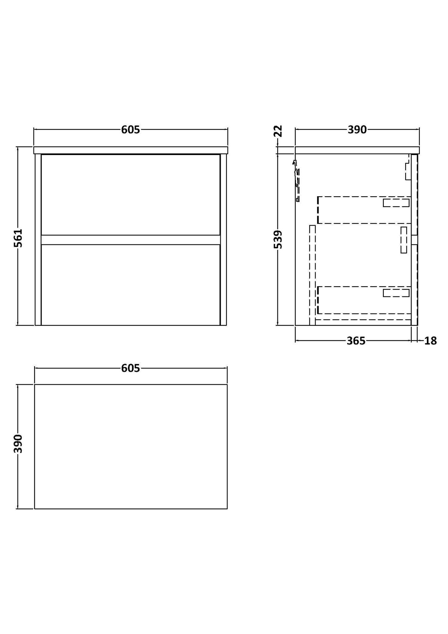 NUIE 600 Wall Hung 2-Drawer Unit & Laminate Worktop