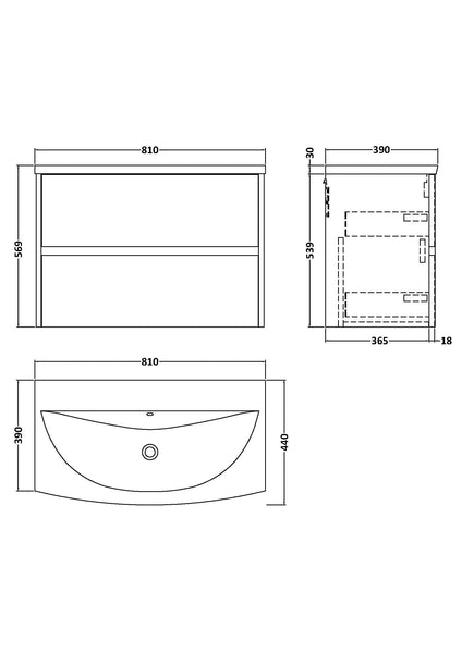 NUIE 800mm Wall Hung 2-Drawer Unit & Basin 4