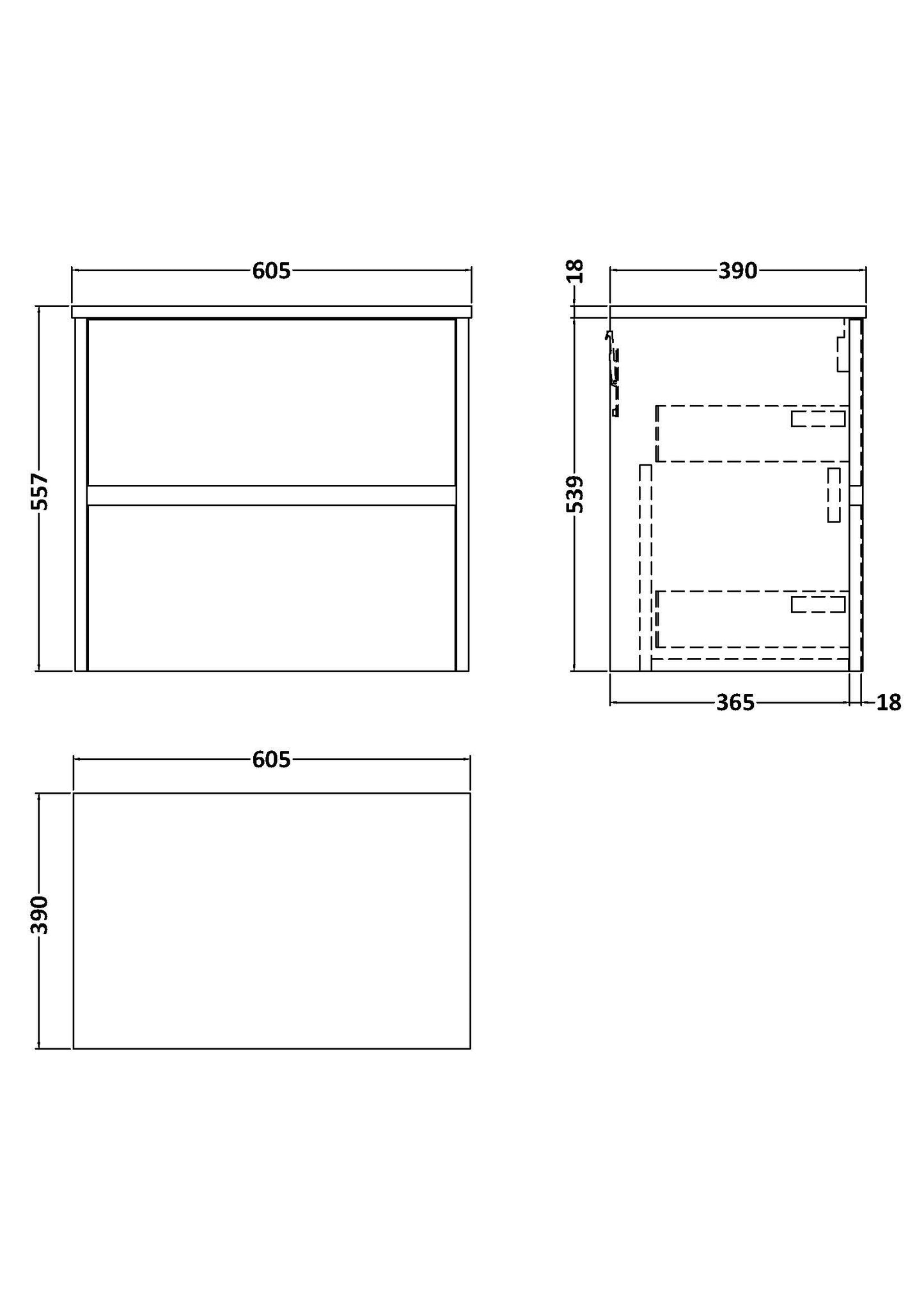 NUIE 600mm Wall Hung 2 Drawer Unit & Worktop
