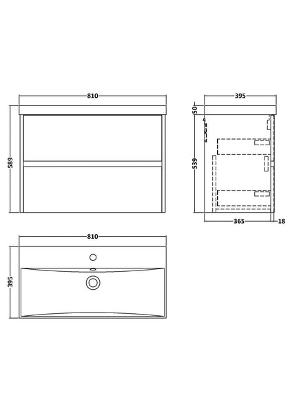 NUIE 800mm Wall Hung 2 Drawer Unit & Basin 3