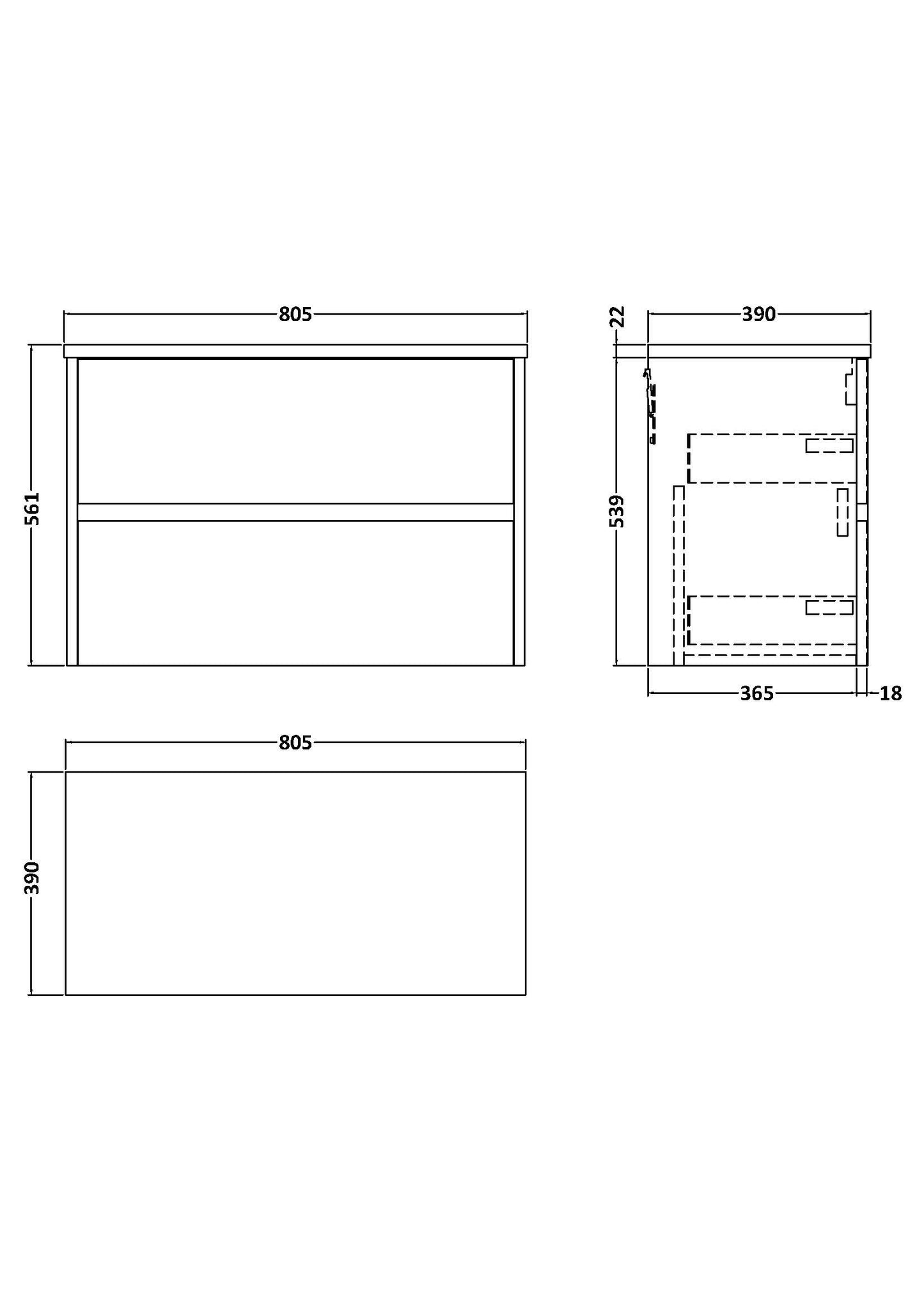 NUIE 800mm Wall Hung 2 Drawer Unit & Worktop