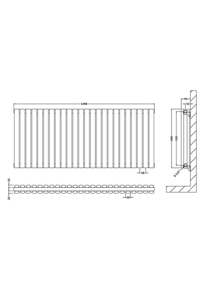 NUIE Horizontal Double Panel Radiator 600 x 1398