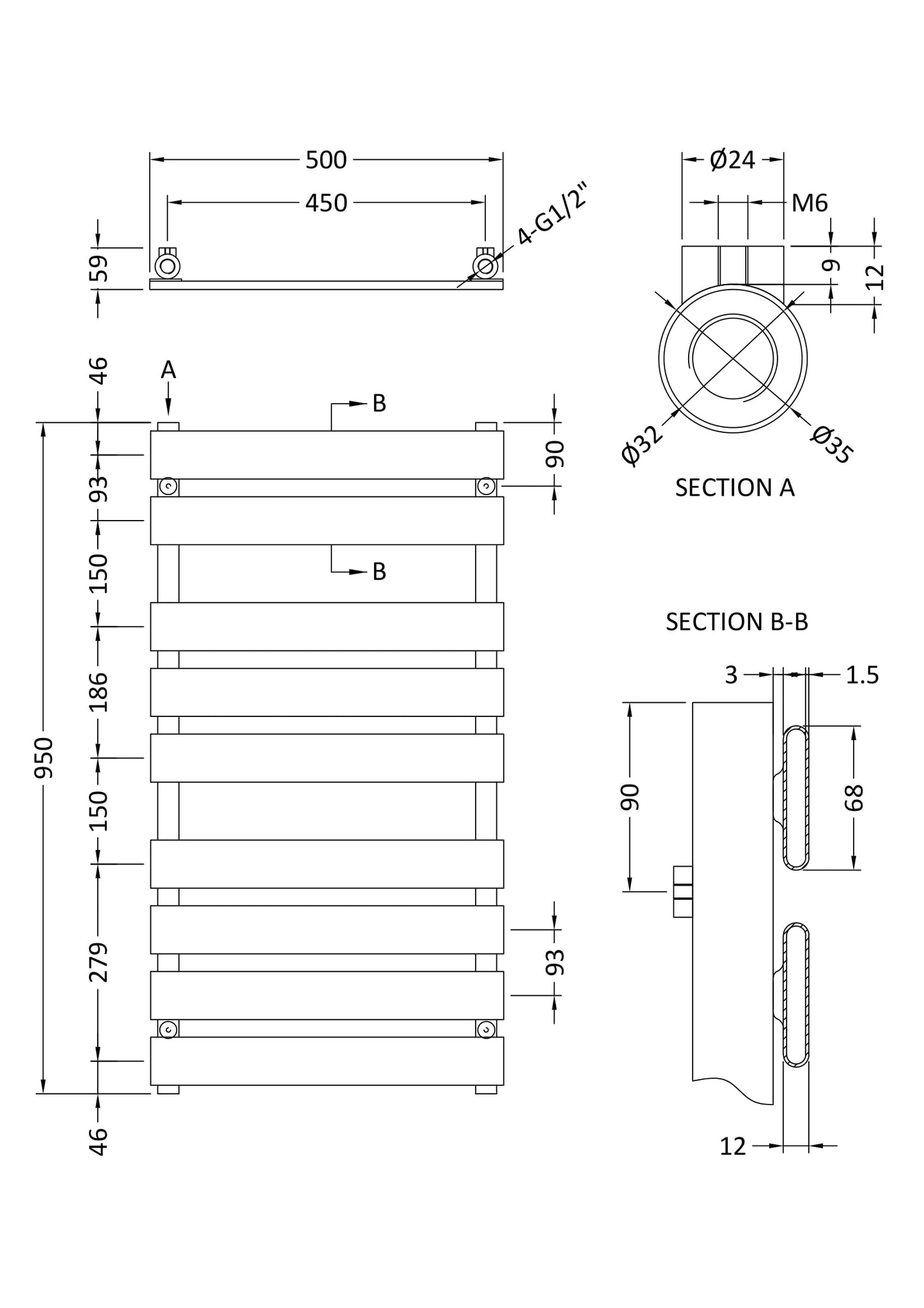 NUIE Heated Towel Rail