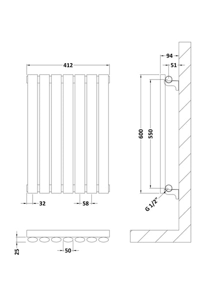 NUIE Horizontal Single Panel Radiator 600 x 412