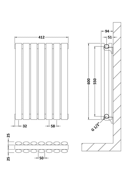 NUIE Horizontal Double Panel Radiator 600 x 412