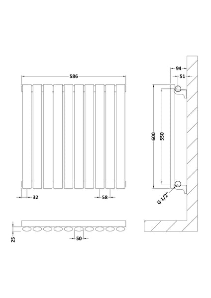 NUIE Horizontal Single Panel Radiator 600 x 586