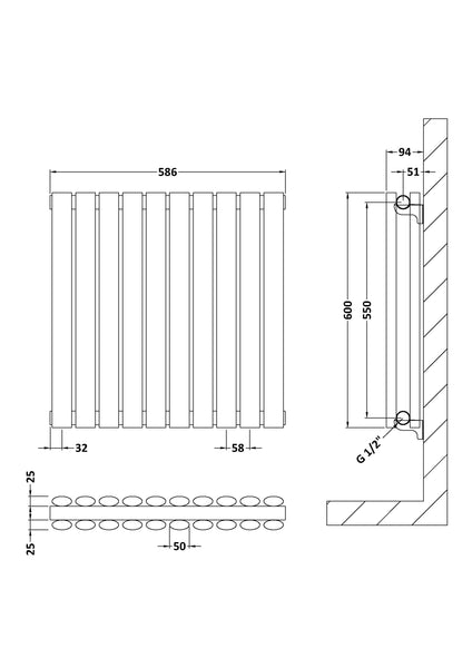 NUIE Horizontal Double Panel Radiator 600 x 586