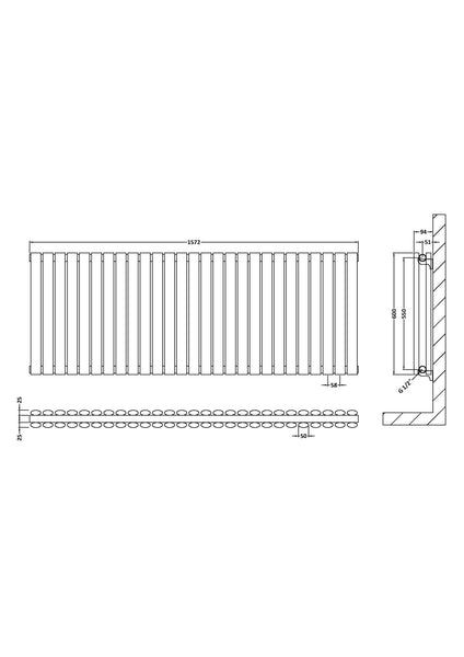 NUIE Horizontal Double Panel Radiator 600 x 1572