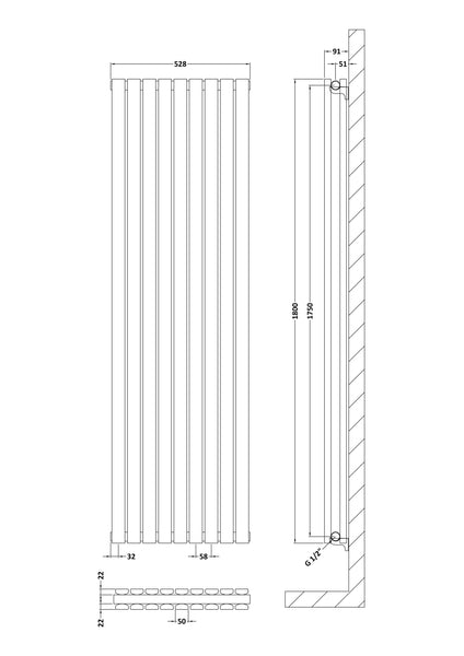 NUIE Vertical Double Panel Radiator 1800 x 528