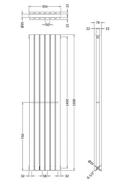 NUIE Vertical Double Panel 1500 x 354