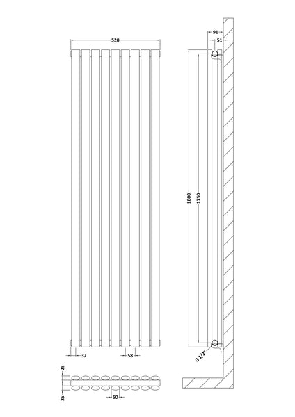 NUIE Vertical Double Panel Radiator 1800 x 528