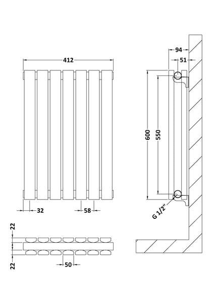 NUIE Horizontal Double Panel Radiator 600 x 412