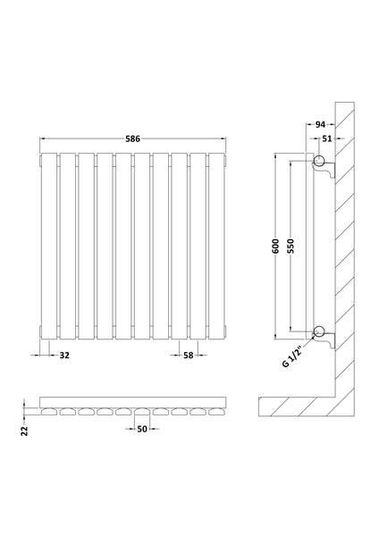 NUIE Horizontal Single Panel Radiator 600 x 586