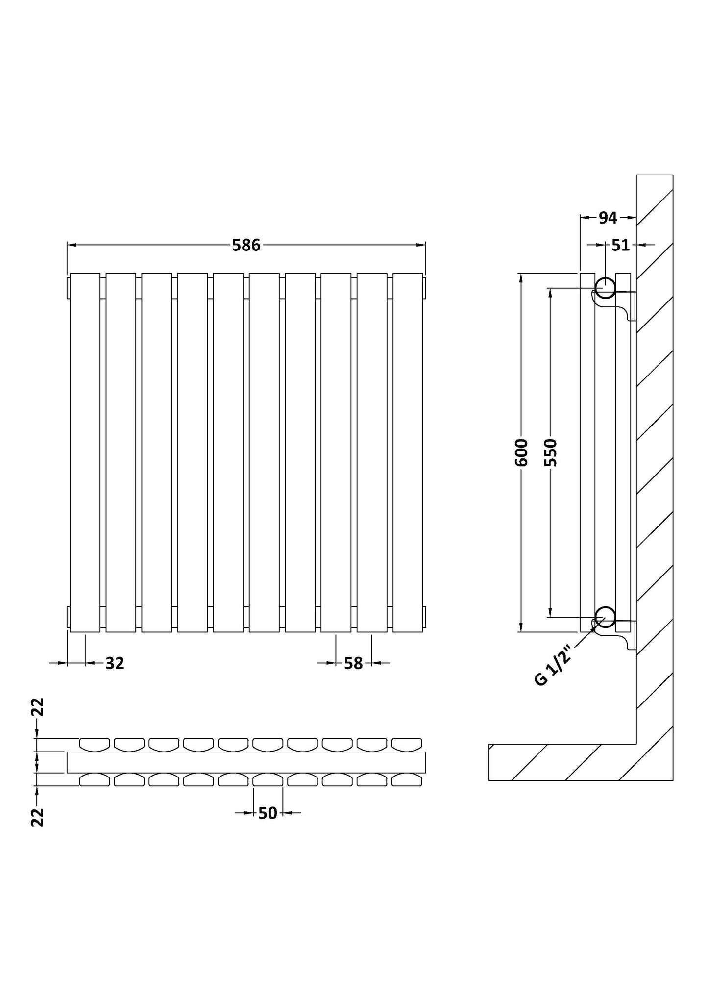 NUIE Horizontal Double Panel Radiator 600 x 586