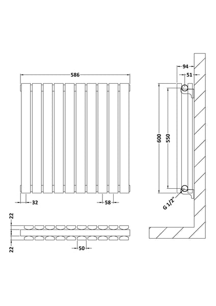 NUIE Horizontal Double Panel Radiator 600 x 586