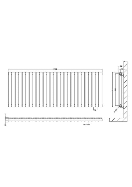 NUIE Horizontal Double Panel Radiator 600 x 1572