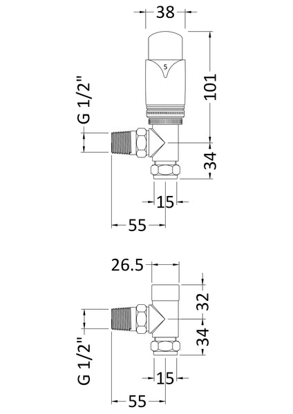 NUIE Angled Thermostatic Radiator Valve Pack
