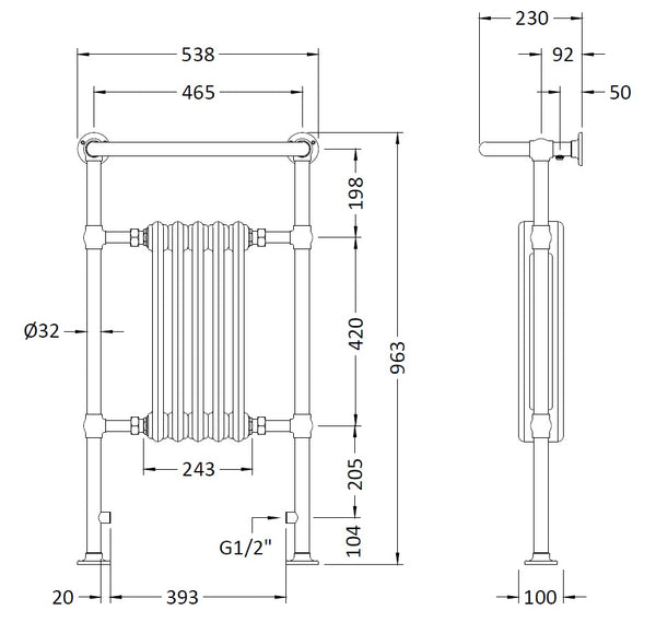Hudson Reed Small Harrow Traditional Radiator