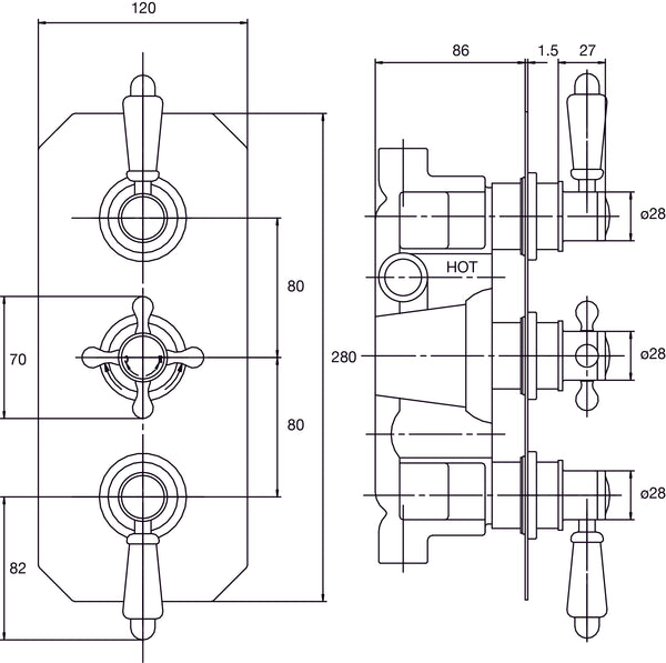 NUIE Triple Thermostatic Shower Valve
