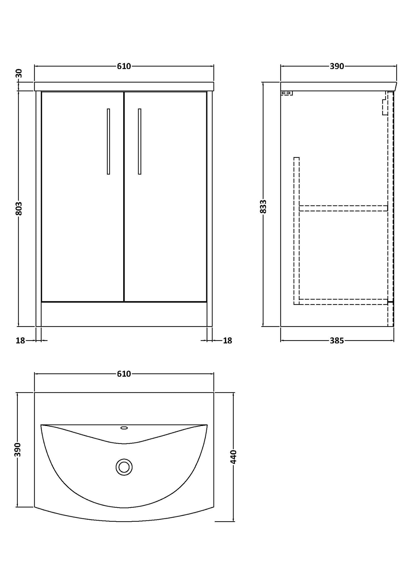 Hudson Reed 600mm Floor Standing 2 Door Vanity & Basin 4