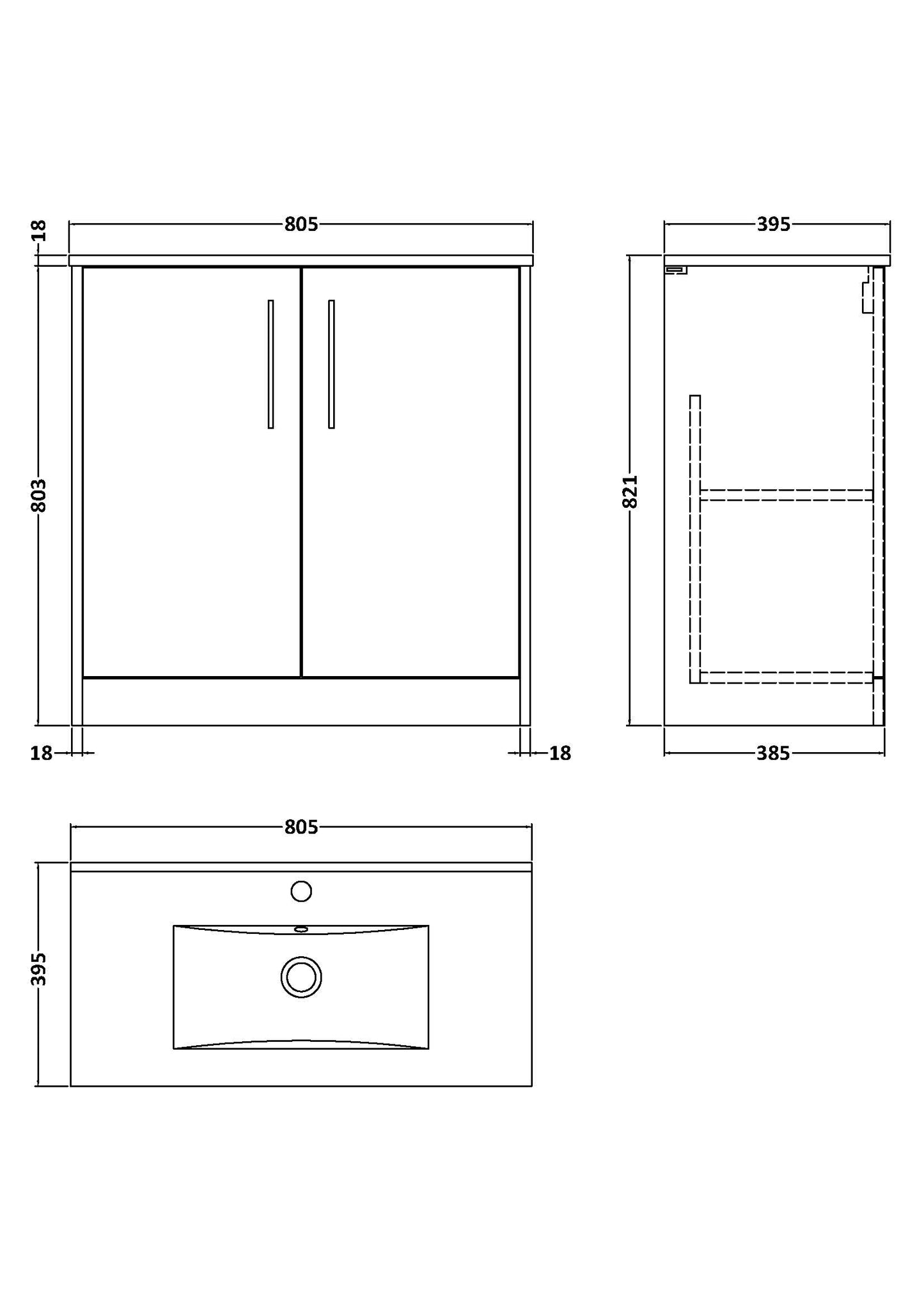 Hudson Reed 800mm Floor Standing 2 Door Vanity & Basin 2