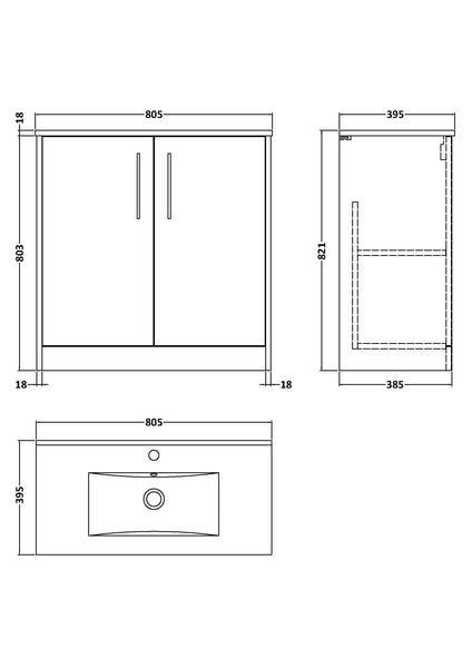 Hudson Reed 800mm Floor Standing 2 Door Vanity & Basin 2