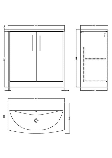 Hudson Reed 800mm Floor Standing 2 Door Vanity & Basin 4