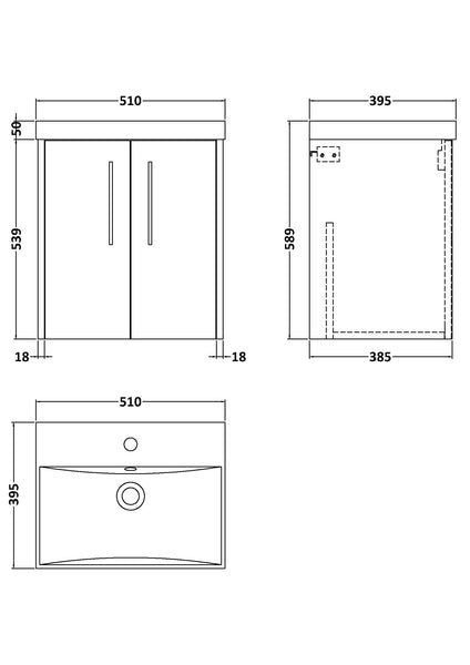 Hudson Reed 500mm Wall Hung 2 Door Vanity & Basin 3