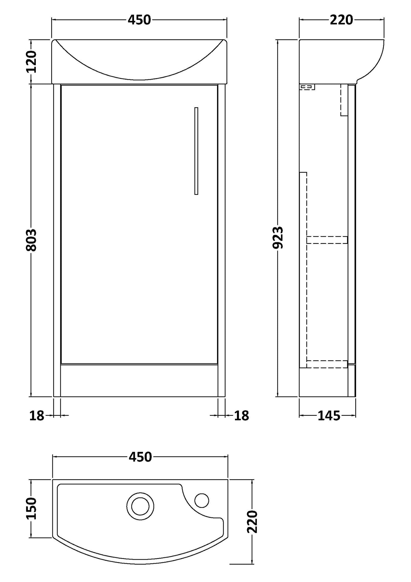 Hudson Reed 440mm Floor Standing 1 Door Unit & 1TH Basin LH
