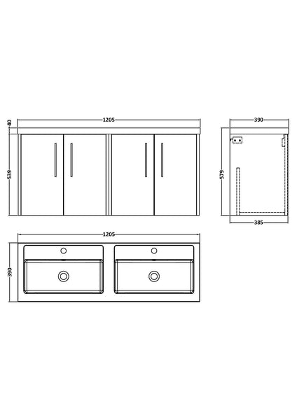 Hudson Reed 1200mm Wall Hung 4 Door Vanity & Double Basin