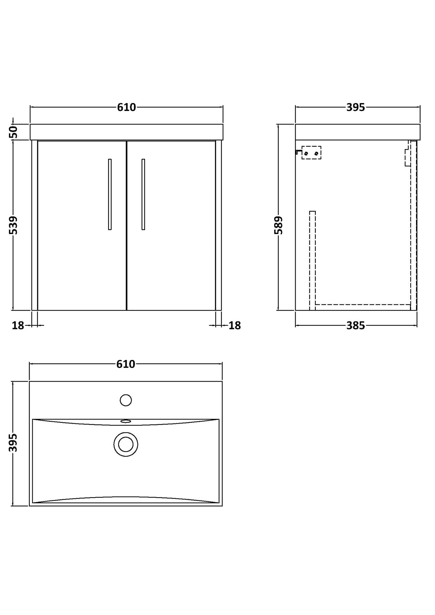Hudson Reed 600mm Wall Hung 2 Door Vanity & Basin 3