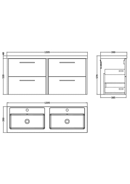 Hudson Reed 1200mm Wall Hung 4 Drawer Vanity & Double Basin