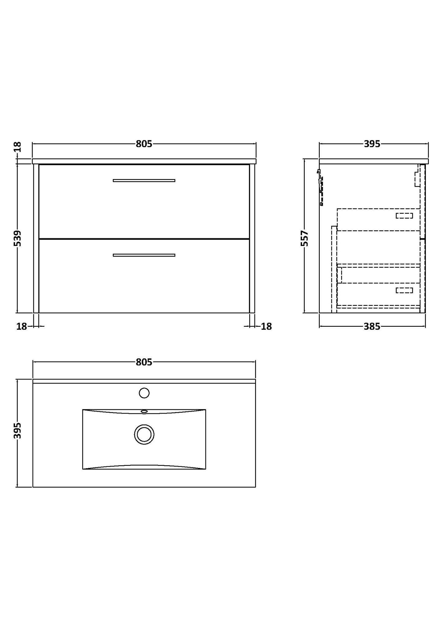 Hudson Reed 800mm Wall Hung 2 Drawer Vanity & Basin 2