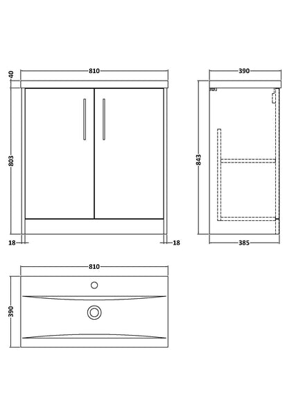 Hudson Reed 800mm Floor Standing 2 Door Vanity & Basin 1