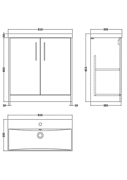 Hudson Reed 800mm Floor Standing 2 Door Vanity & Basin 3