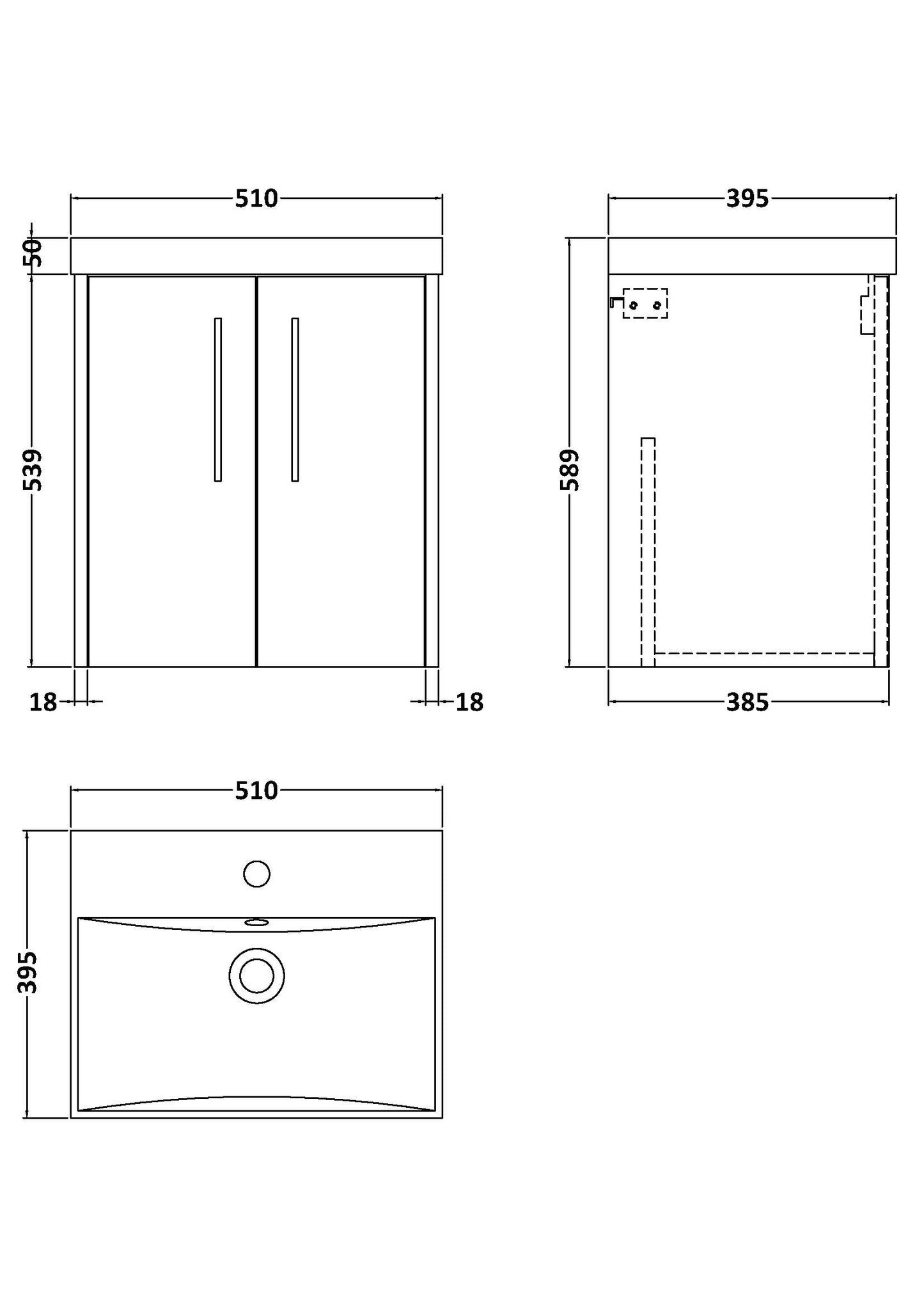 Hudson Reed 500mm Wall Hung 2 Door Vanity & Basin 3
