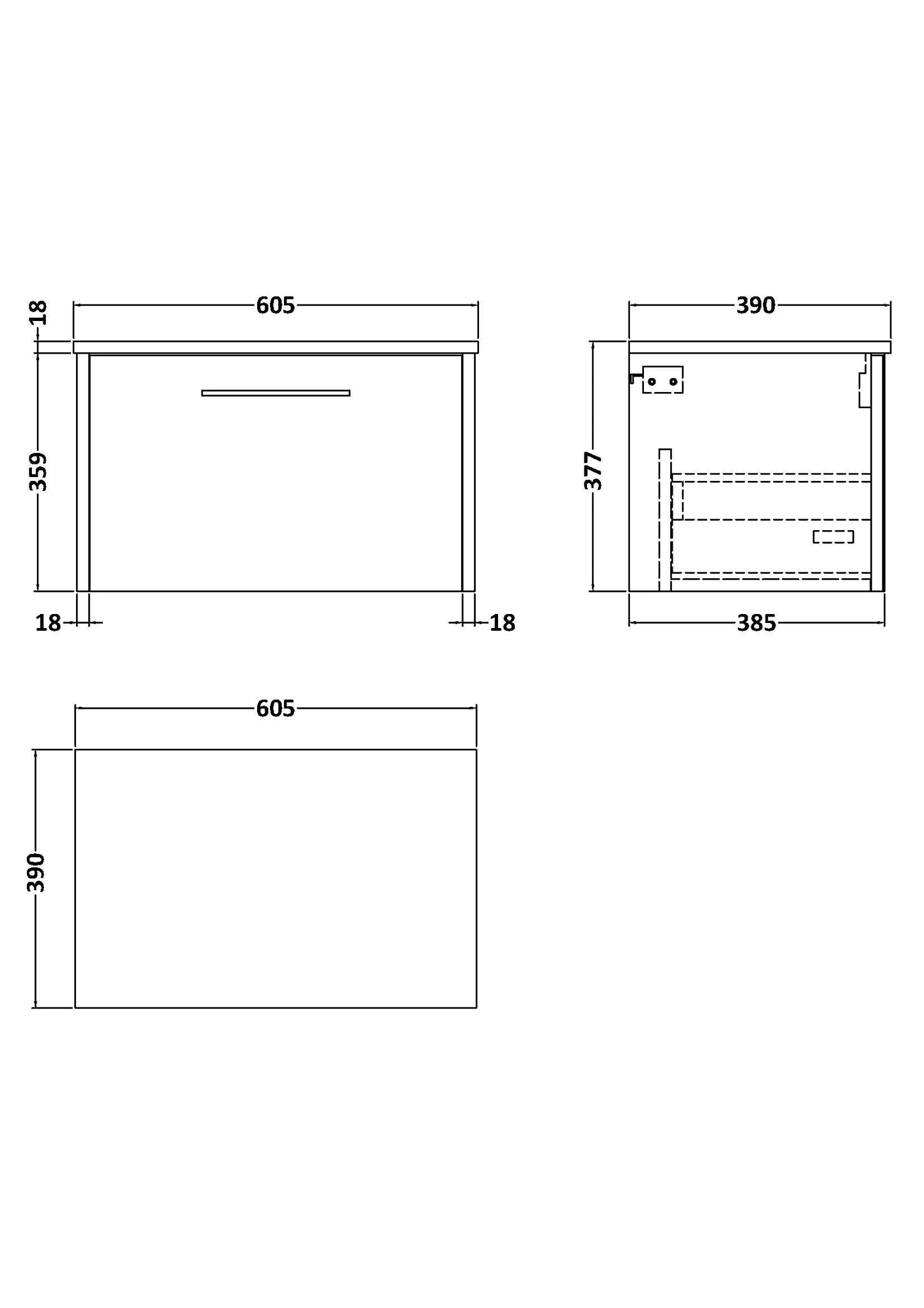 Hudson Reed 600mm Wall Hung Single Drawer Vanity & Worktop