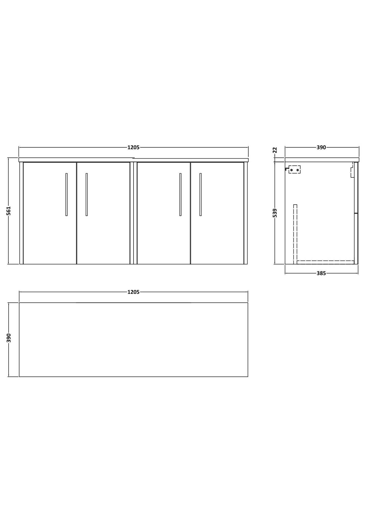 Hudson Reed 1200 Wall Hung 4-Door Vanity & Laminate Worktop