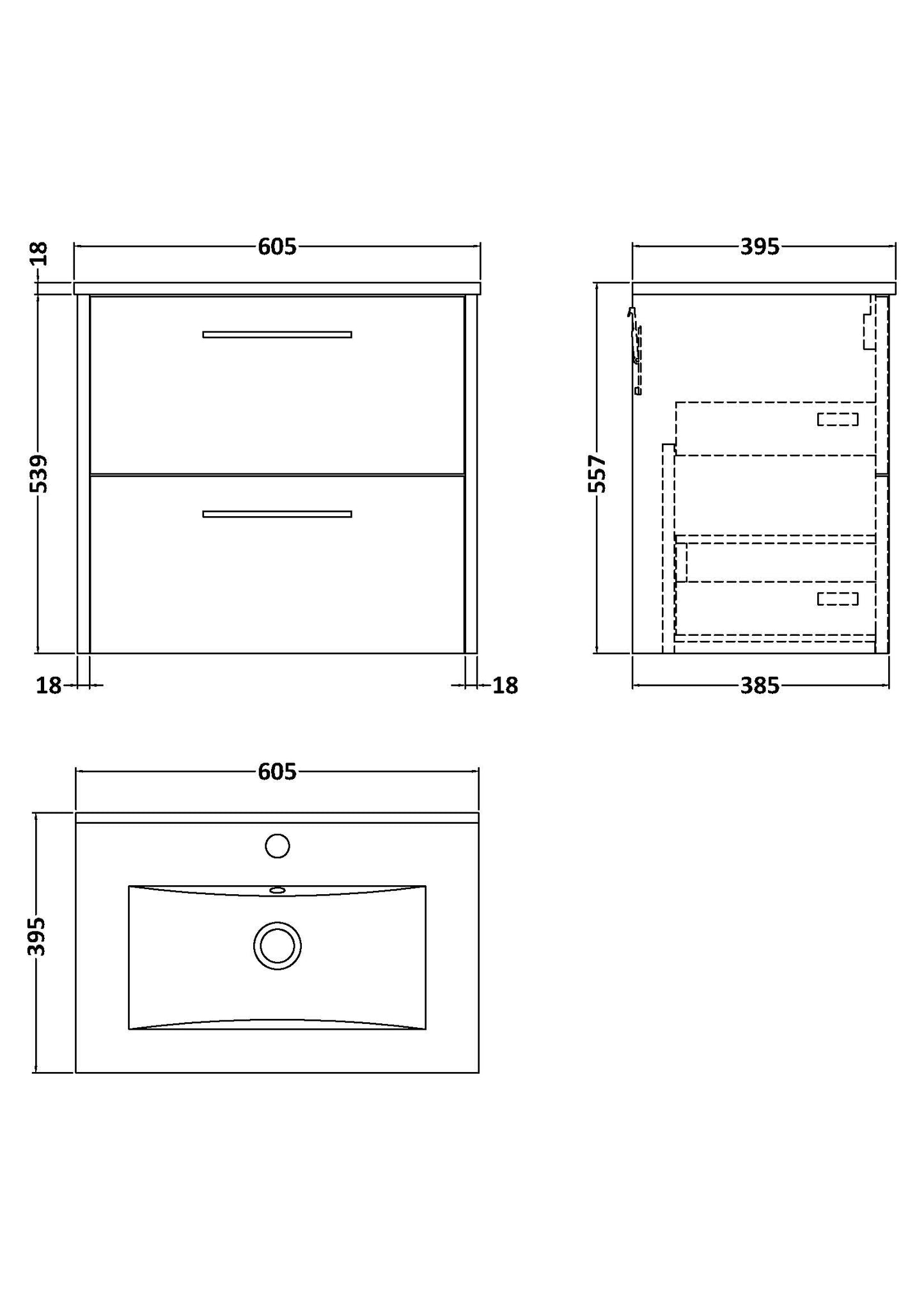 Hudson Reed 600mm Wall Hung 2 Drawer Vanity & Basin 2