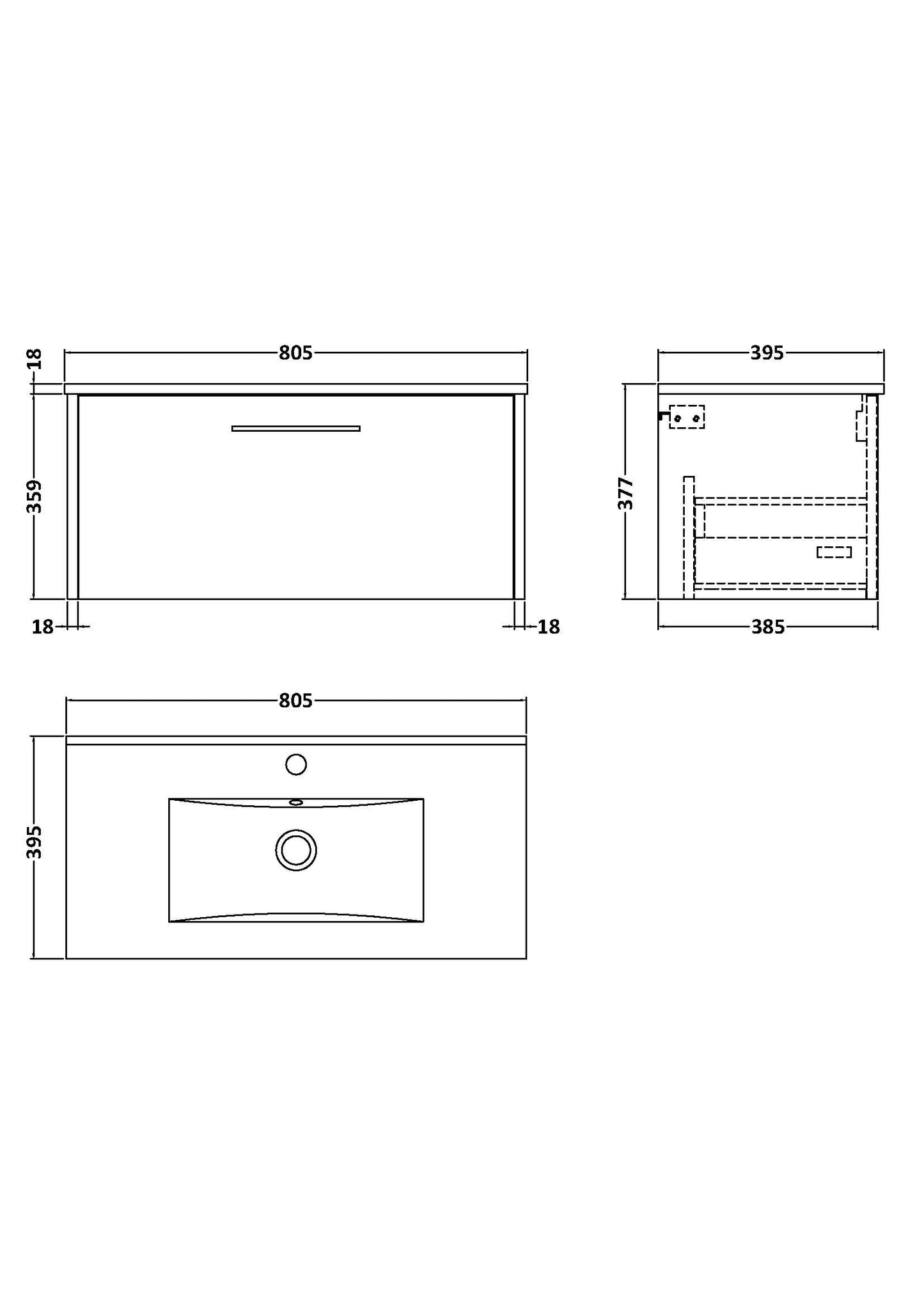 Hudson Reed 800mm Wall Hung Single Drawer Vanity & Basin 2