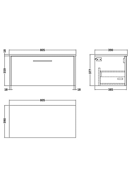 Hudson Reed 800mm Wall Hung Single Drawer Vanity & Worktop