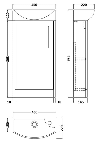 Hudson Reed 440mm Floor Standing 1 Door Unit & 1TH Basin LH