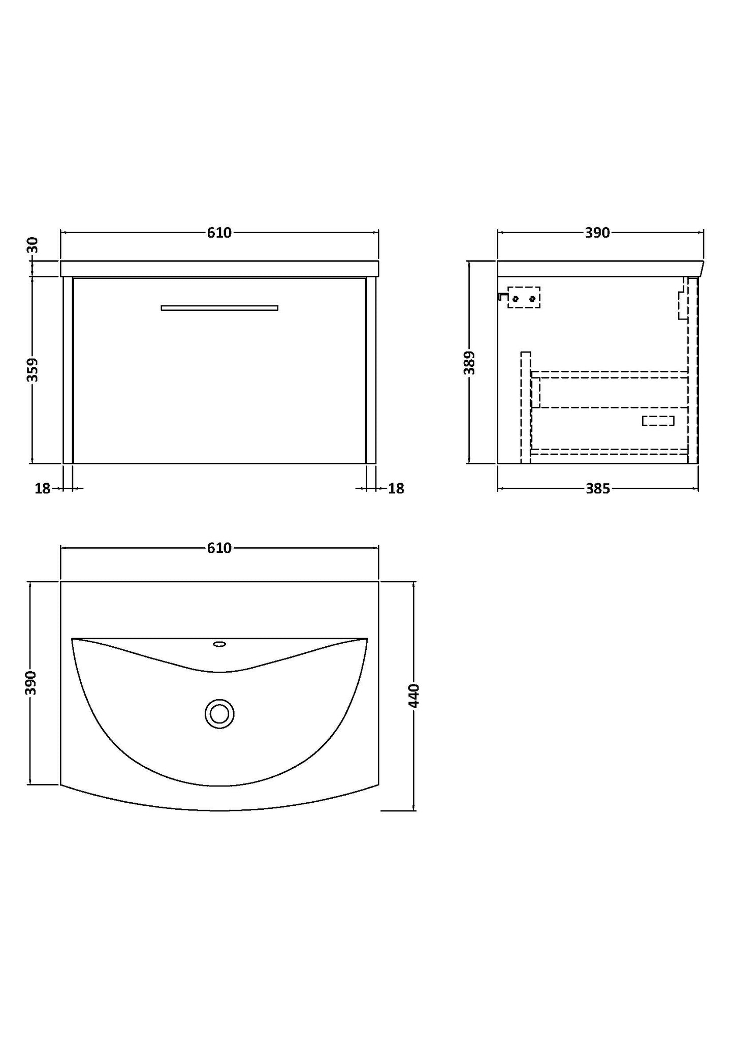 Hudson Reed 600mm Wall Hung Single Drawer Vanity & Basin 4