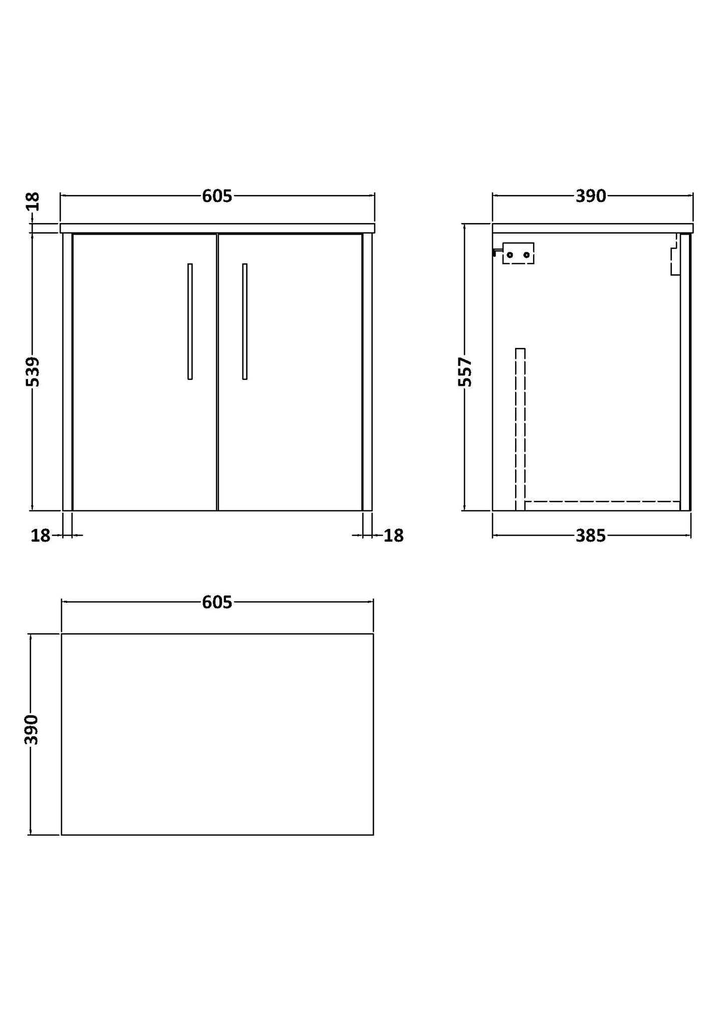 Hudson Reed 600mm Wall Hung 2 Door Vanity & Worktop