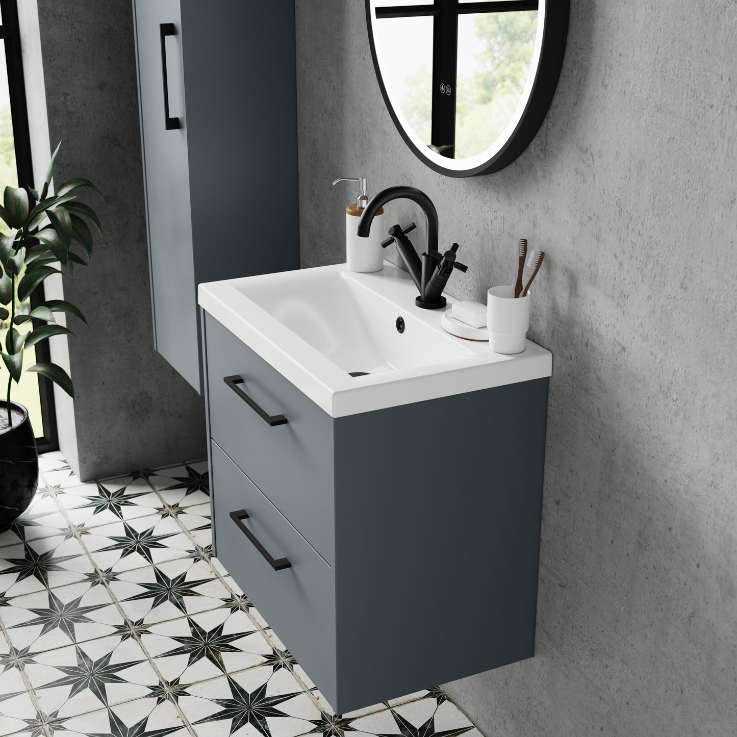 Hudson Reed 600mm Wall Hung 2 Drawer Vanity & Basin 1