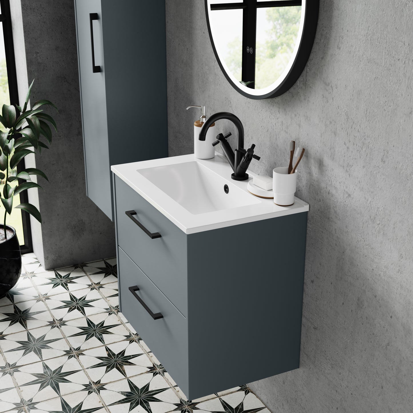 Hudson Reed 600mm Wall Hung 2 Drawer Vanity & Basin 2