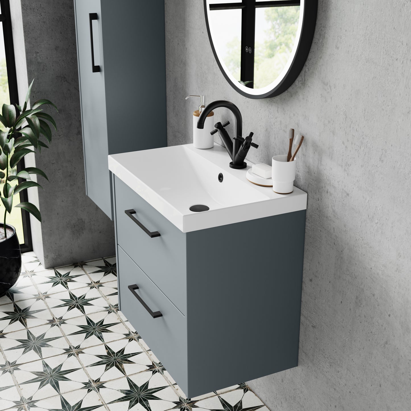 Hudson Reed 600mm Wall Hung 2 Drawer Vanity & Basin 3