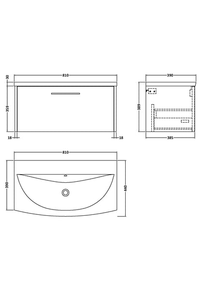 Hudson Reed 800mm Wall Hung Single Drawer Vanity & Basin 4
