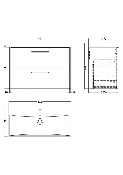 Hudson Reed 800mm Wall Hung 2 Drawer Vanity & Basin 3